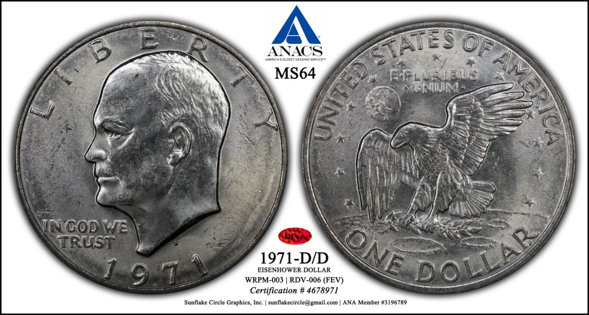 1971-D/D-RPM-Eisenhower-Dollar-ANACS-MS-64-With-3-D-Rendered-Animation